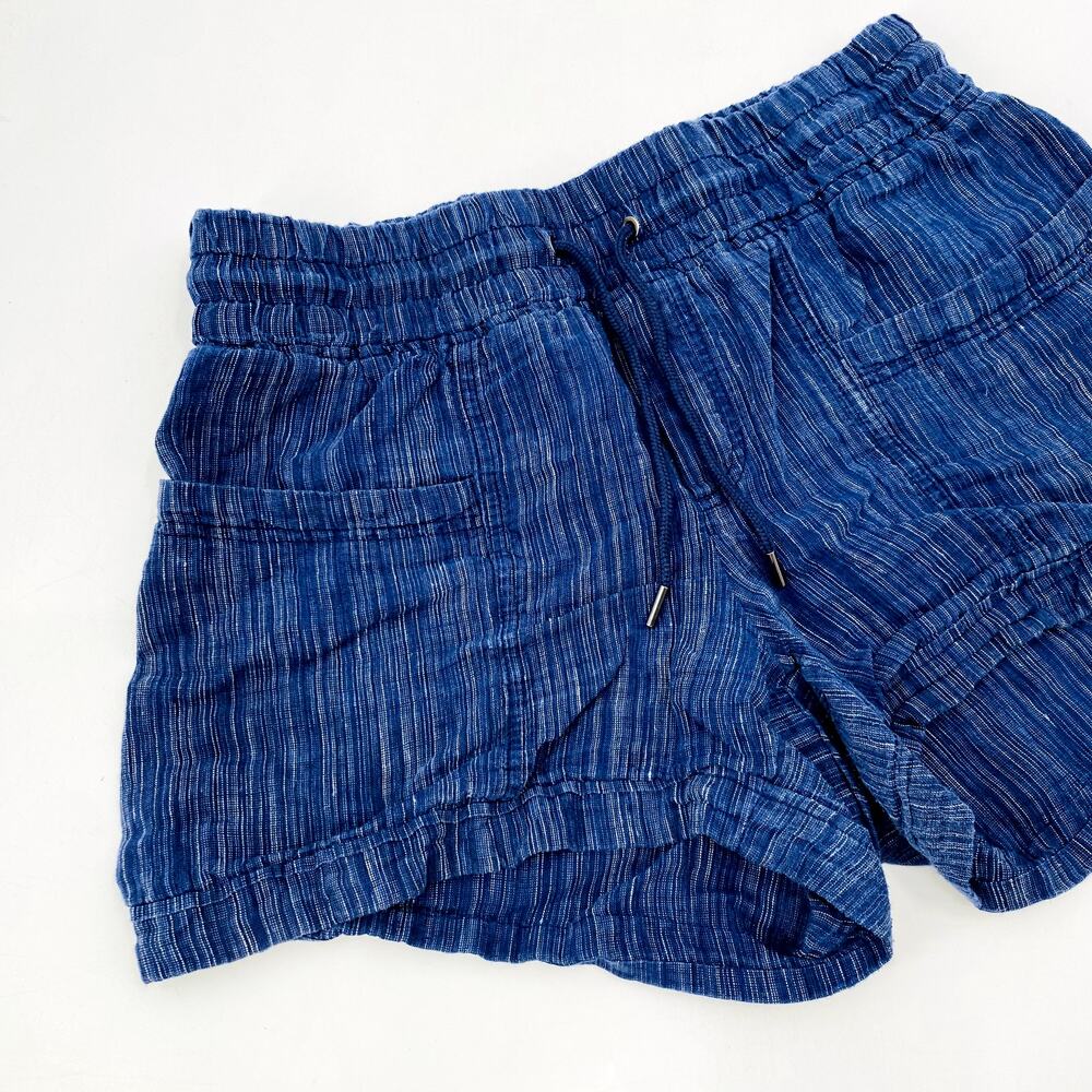 Athleta blue linen striped shorts